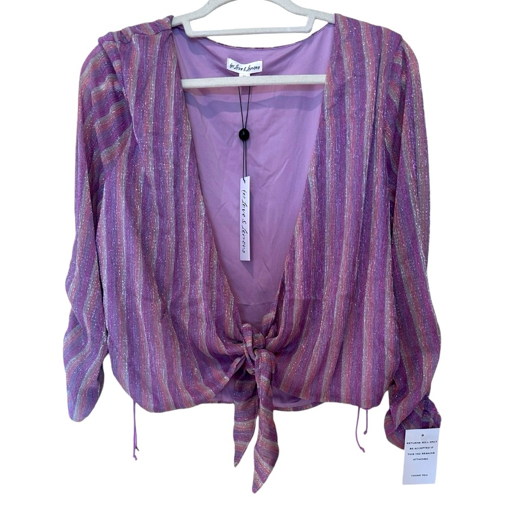 For Love and Lemons Plus Size Disco Chrome Stripe Wrap Top